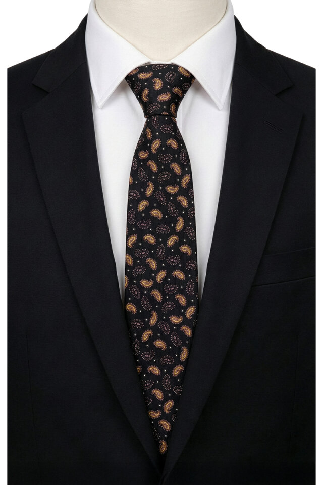 Black Patterned Silk Tie 