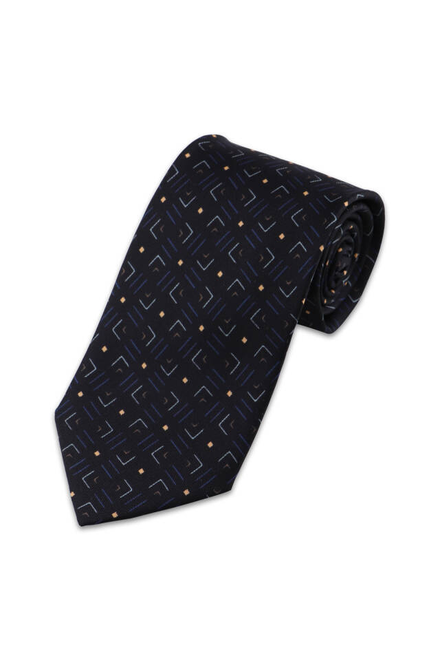 Black Patterned Silk Tie - 2