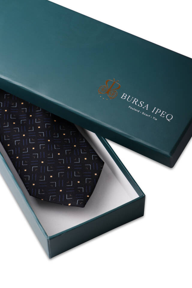 Black Patterned Silk Tie - 4