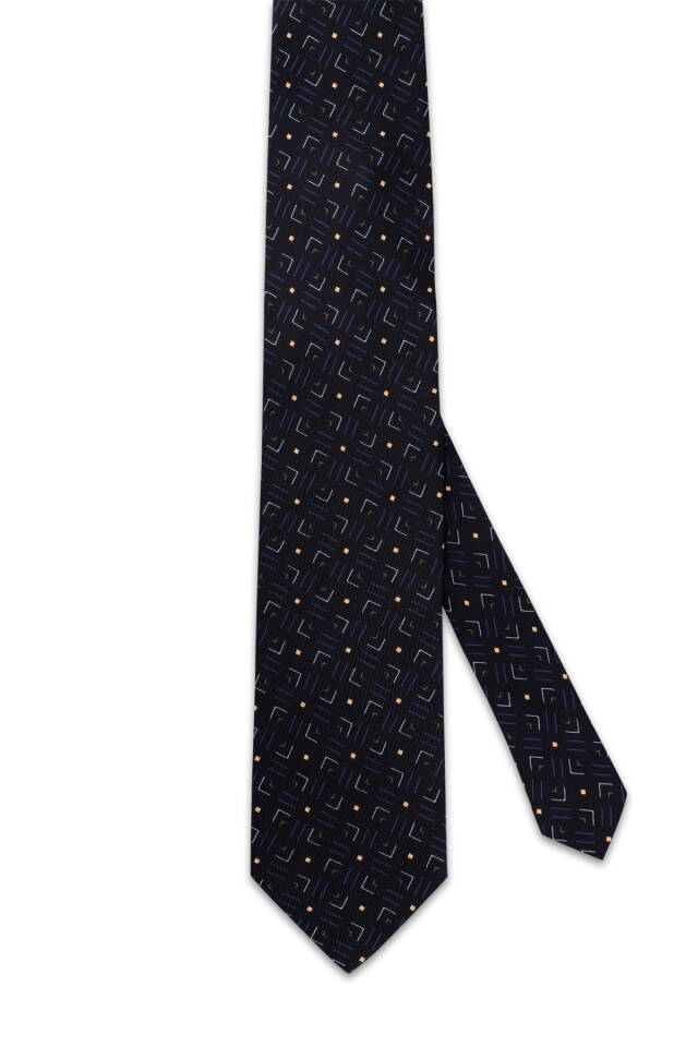 Black Patterned Silk Tie - 3