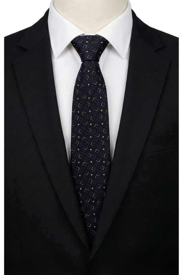 Black Patterned Silk Tie 