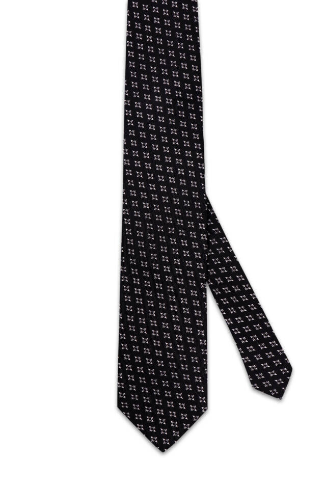 Black Patterned Silk Tie - 3