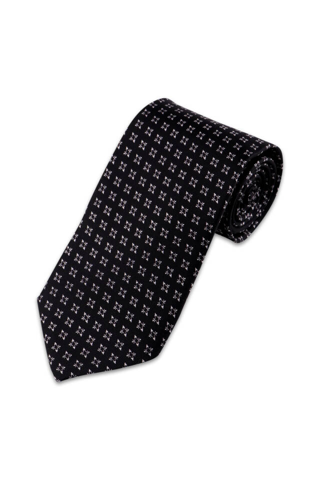 Black Patterned Silk Tie - 2
