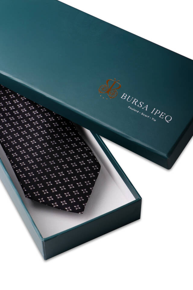 Black Patterned Silk Tie - 4