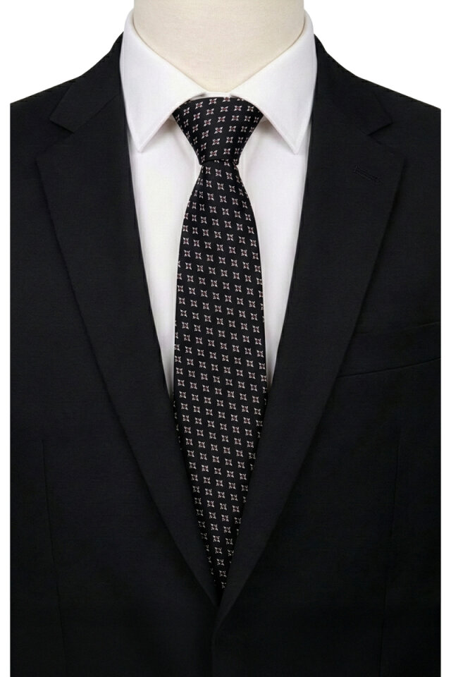 Black Patterned Silk Tie 
