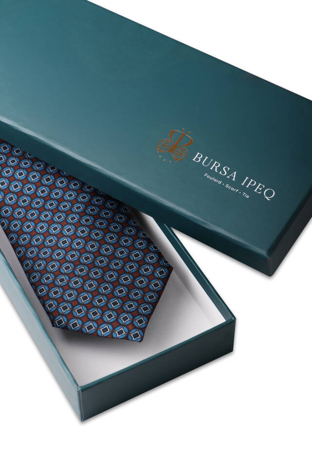 Blue Patterned Silk Tie - 4