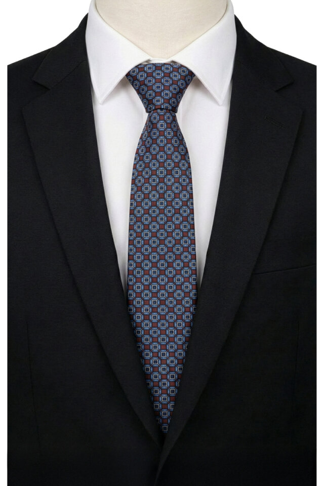 Blue Patterned Silk Tie 