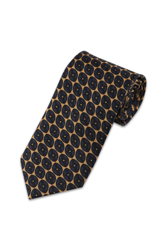 Mustard Patterned Silk Tie - 2