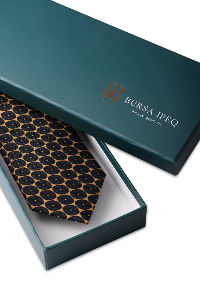 Mustard Patterned Silk Tie - 4