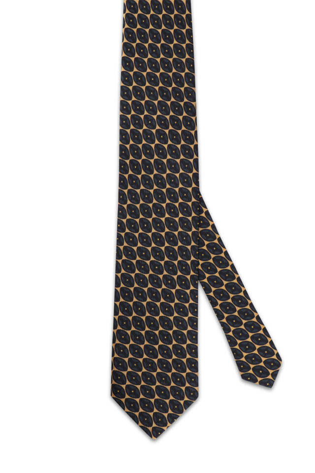 Mustard Patterned Silk Tie - 3