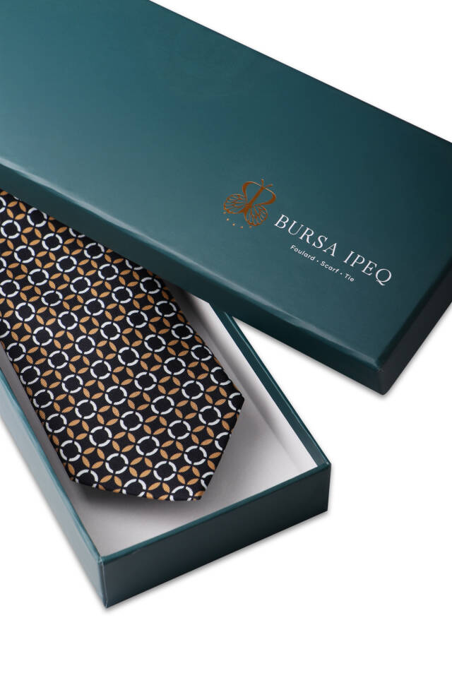 Mustard Patterned Silk Tie - 4