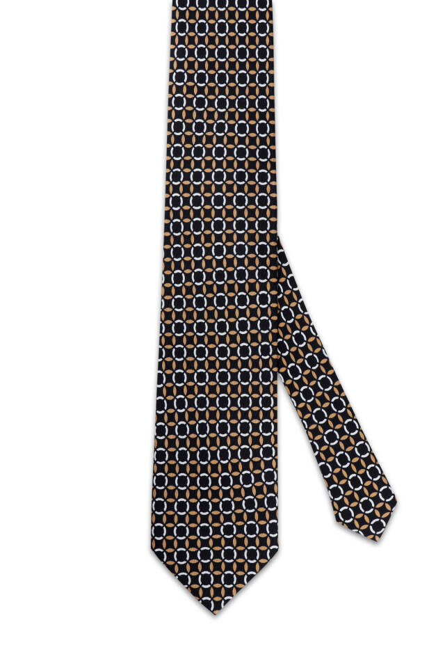 Mustard Patterned Silk Tie - 3