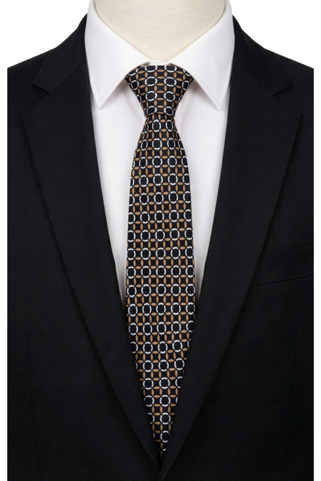 Mustard Patterned Silk Tie - 1