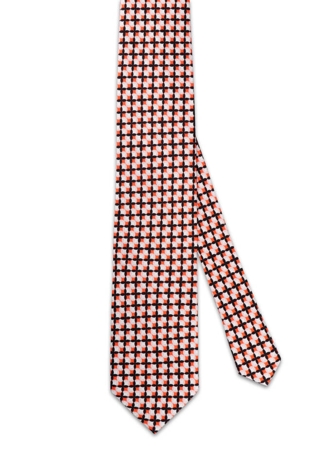 Orange Patterned Silk Tie - 3