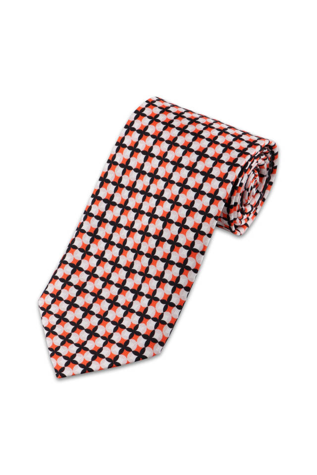 Orange Patterned Silk Tie - 2