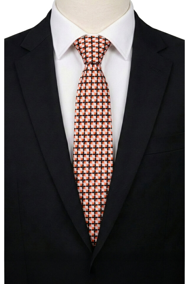 Orange Patterned Silk Tie 