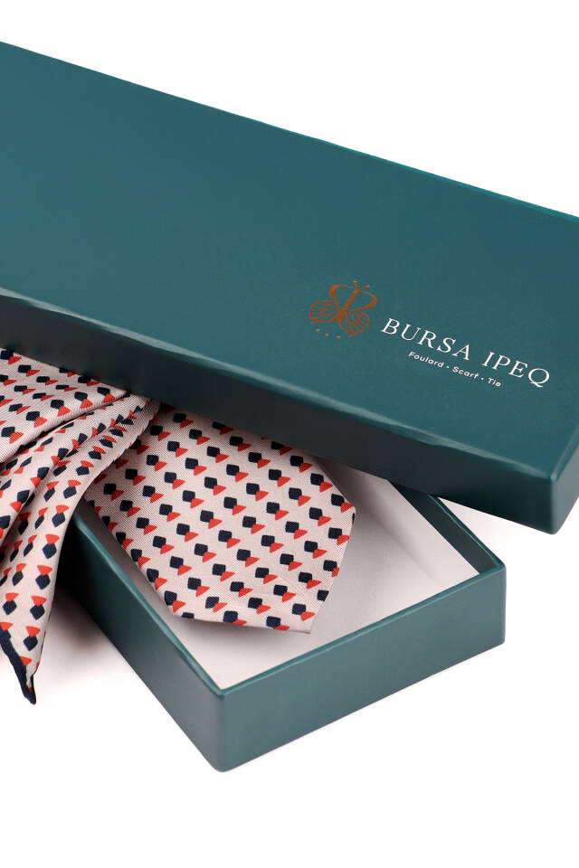 Beige Patterned Silk Tie Set - 4