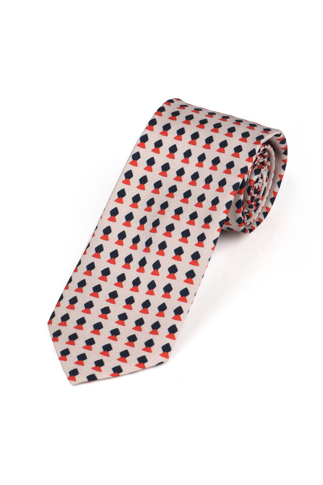 Beige Patterned Silk Tie Set - 3
