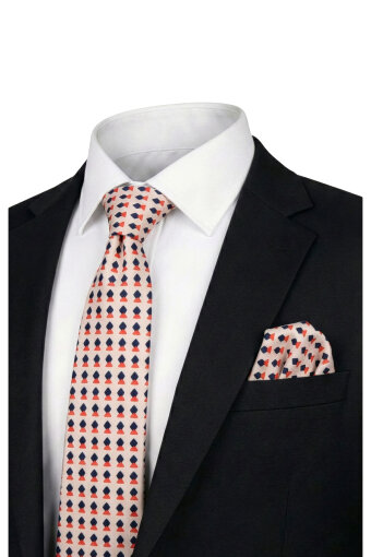 Beige Patterned Silk Tie Set 