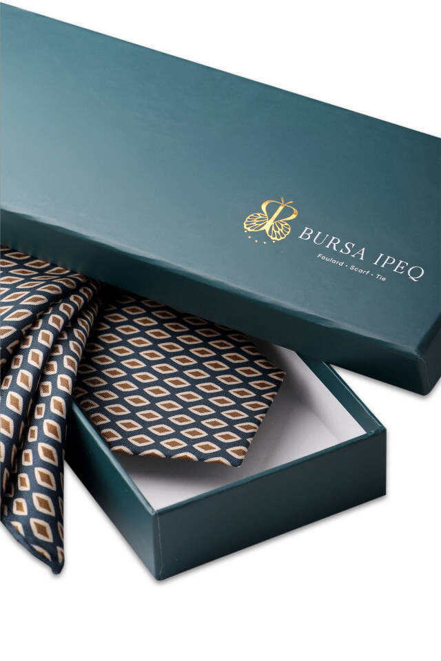 Beige Patterned Silk Tie Set - 4