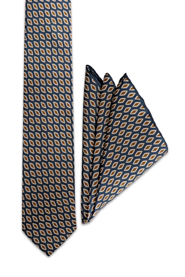 Beige Patterned Silk Tie Set - 2