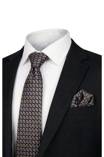 Beige Patterned Silk Tie Set 