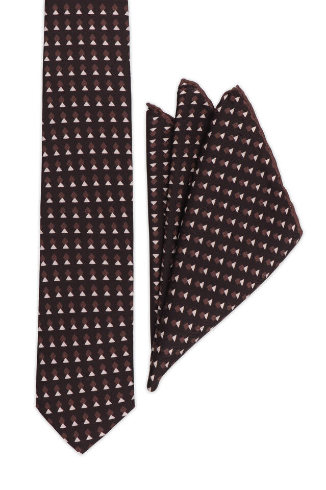 Bitter Coffee Patterned Silk Tie Set - 2
