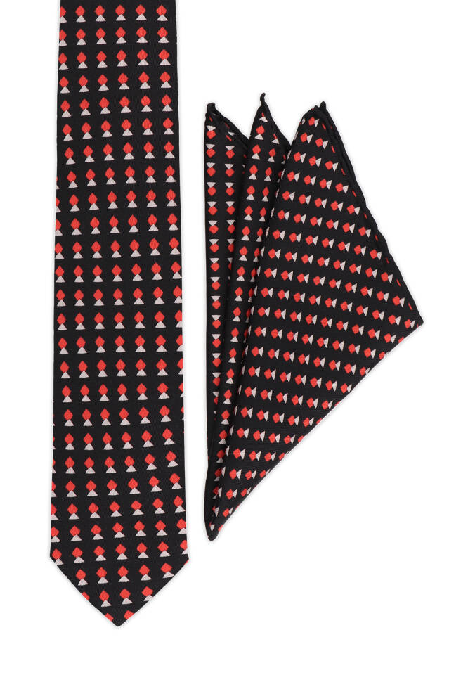 Black Patterned Silk Tie Set - 2