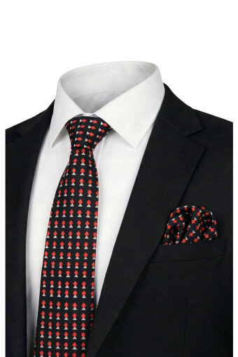 Black Patterned Silk Tie Set 