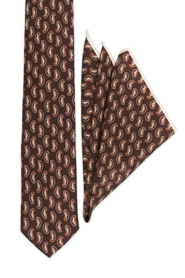 Brown Patterned Silk Tie Set - 2