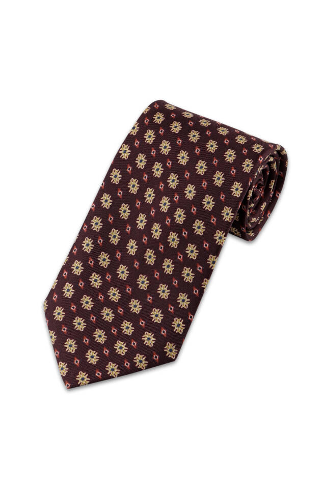 Brown Patterned Silk Tie Set - 3