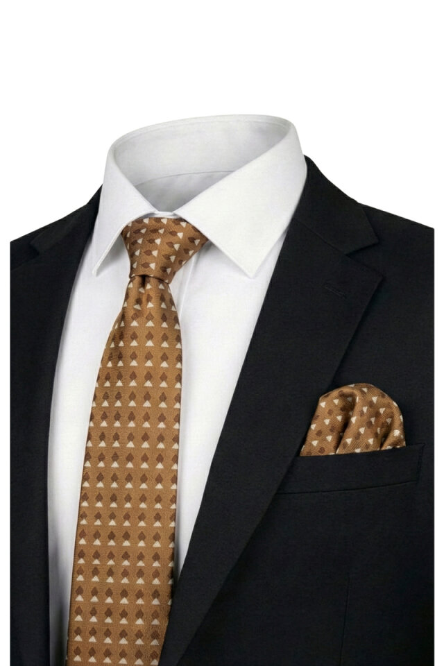 Gold Patterned Silk Tie Set - 1