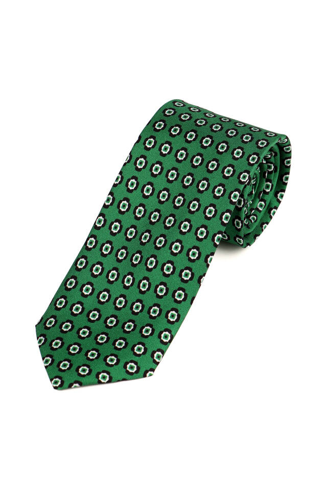 Green Patterned Silk Tie Set - 3