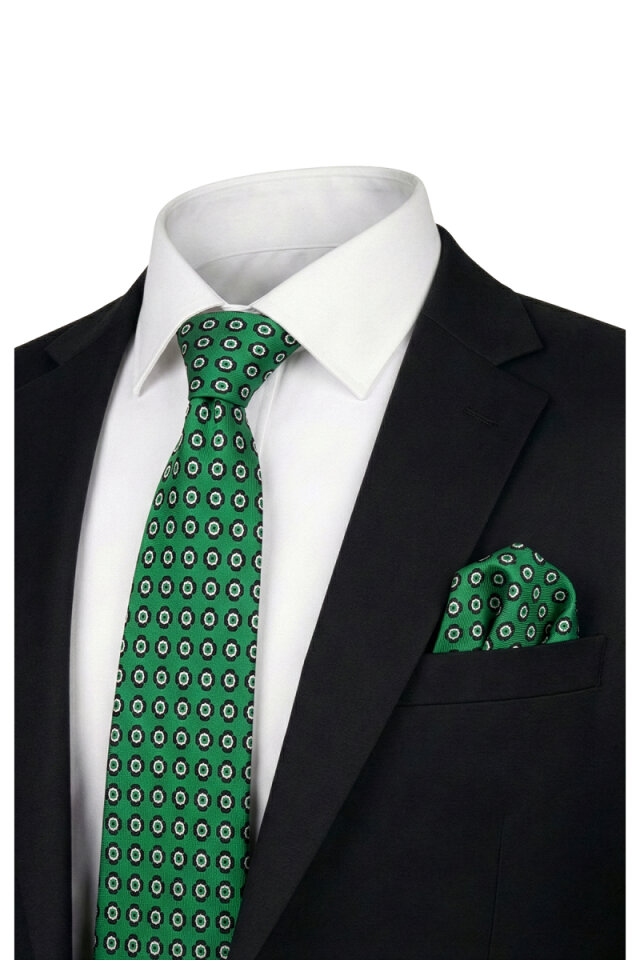 Green Patterned Silk Tie Set - 1