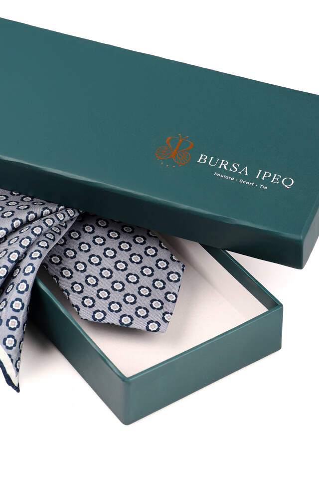 Gray Patterned Silk Tie Set - 4