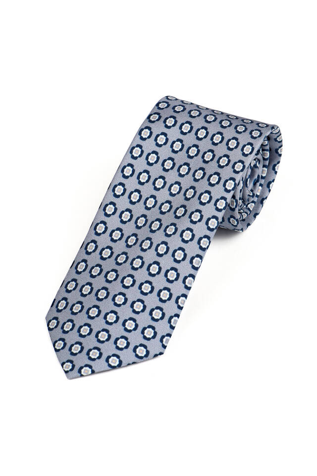 Gray Patterned Silk Tie Set - 3