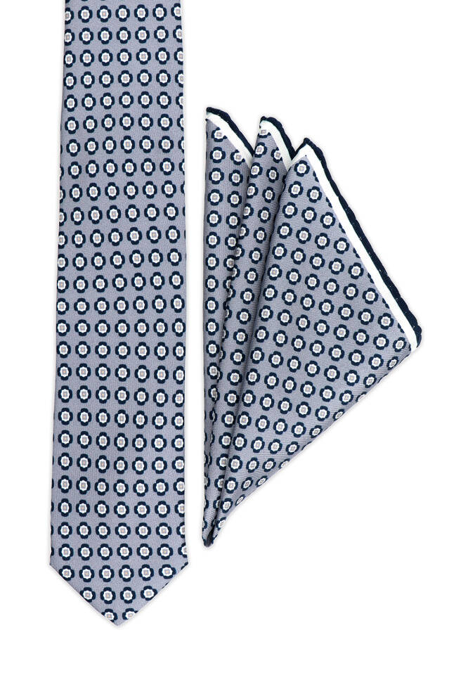 Gray Patterned Silk Tie Set - 2