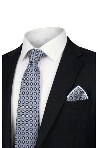 Gray Patterned Silk Tie Set 