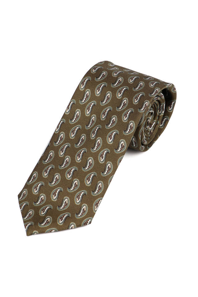 Khaki Patterned Silk Tie Set - 3
