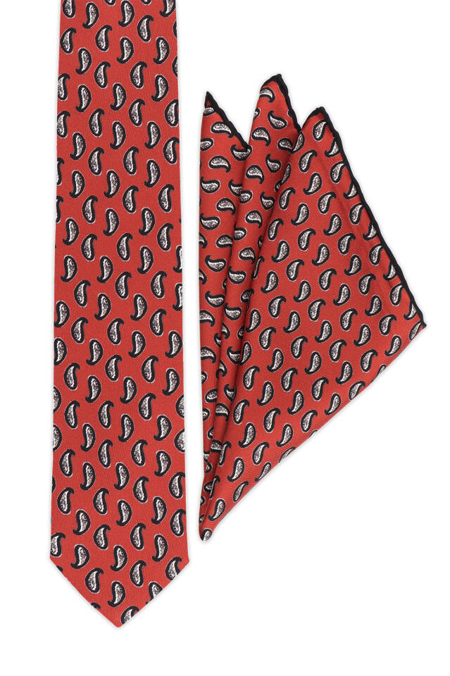 Burgundy Patterned Silk Tie Set - 2