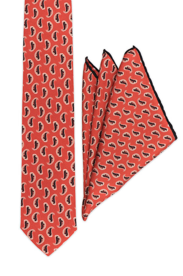 Burgundy Patterned Silk Tie Set - 2