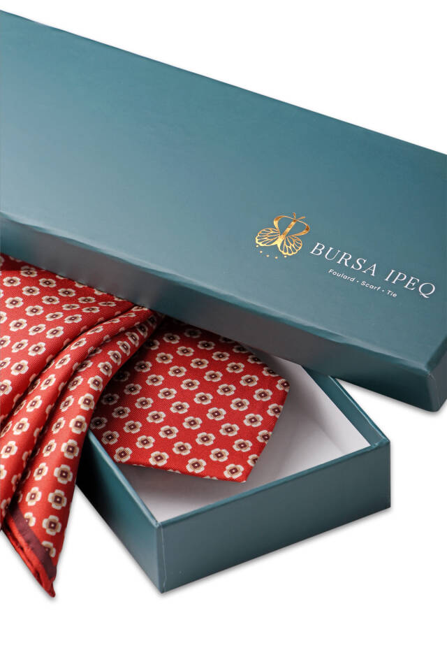 Burgundy Patterned Silk Tie Set - 4