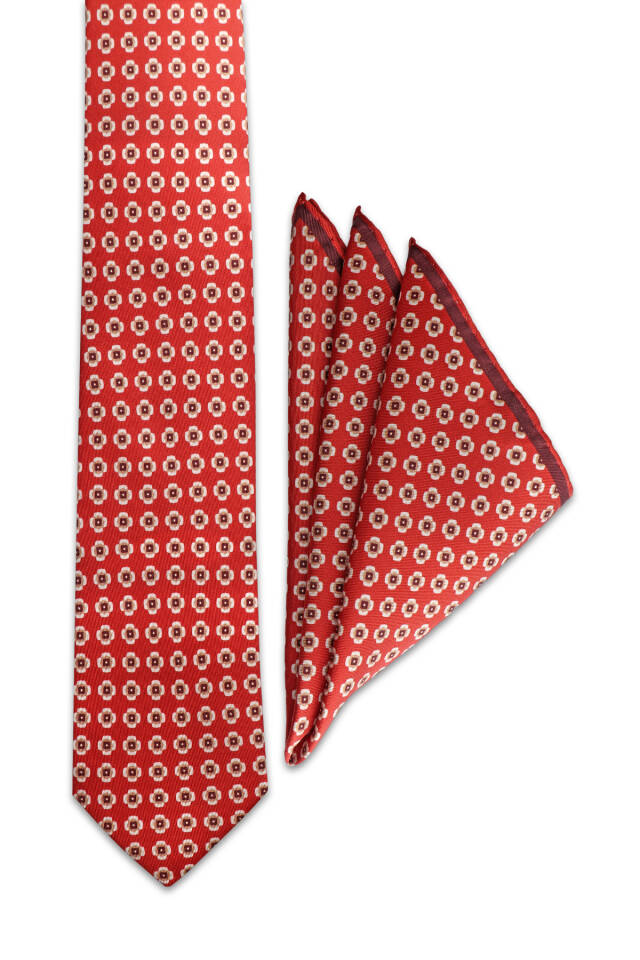 Burgundy Patterned Silk Tie Set - 2