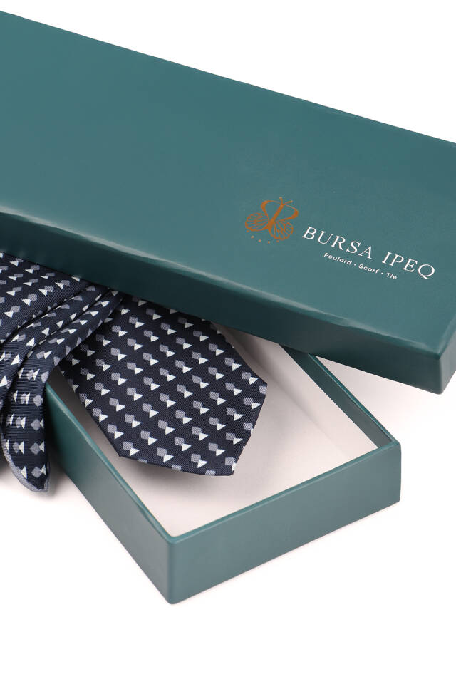 Navy Blue Patterned Silk Tie Set - 4