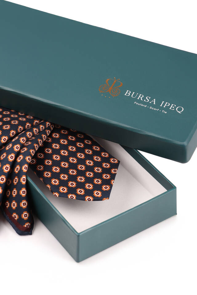 Navy Blue Patterned Silk Tie Set - 4