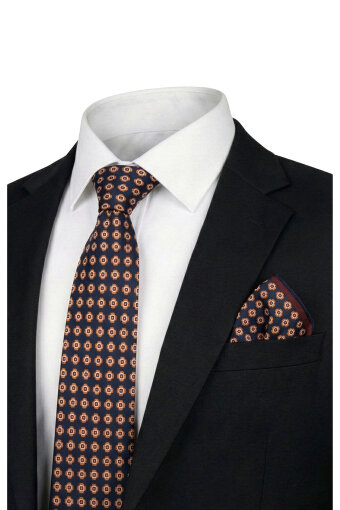 Navy Blue Patterned Silk Tie Set 