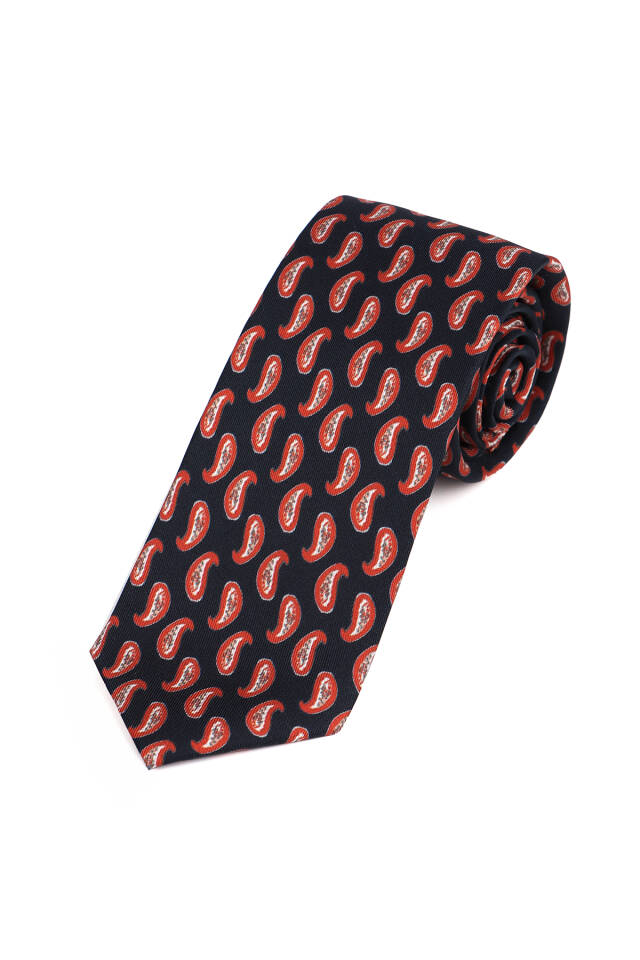 Navy Blue Patterned Silk Tie Set - 3