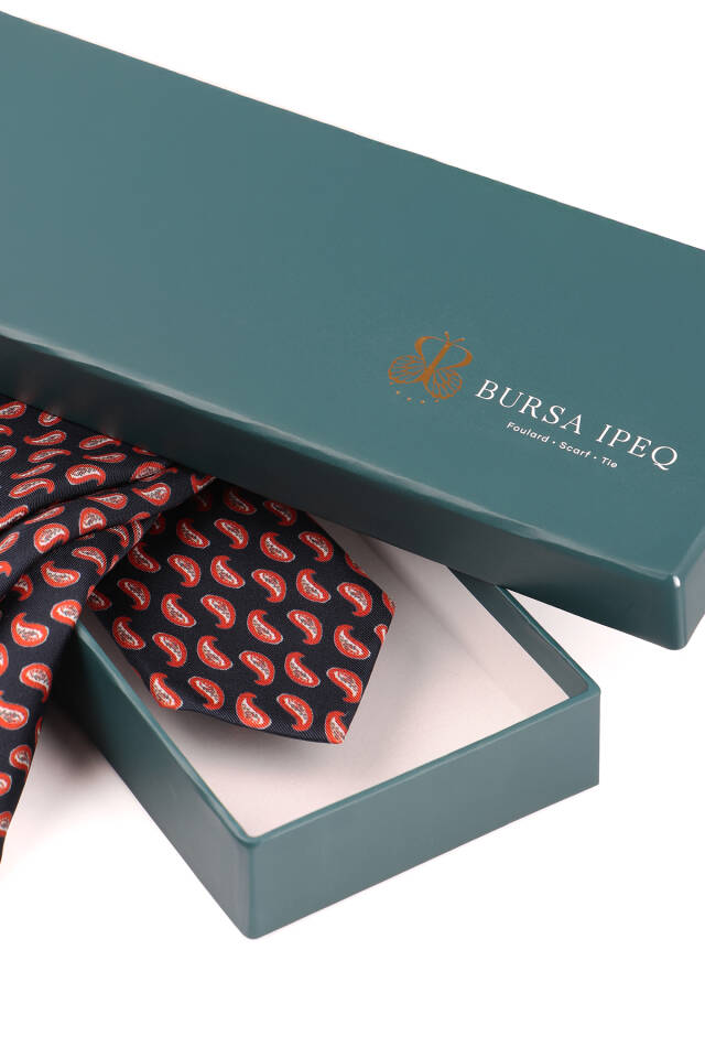 Navy Blue Patterned Silk Tie Set - 4