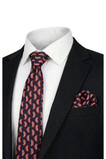 Navy Blue Patterned Silk Tie Set 