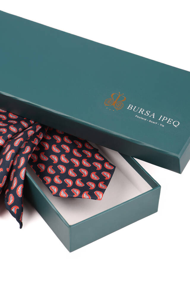 Navy Blue Patterned Silk Tie Set - 4